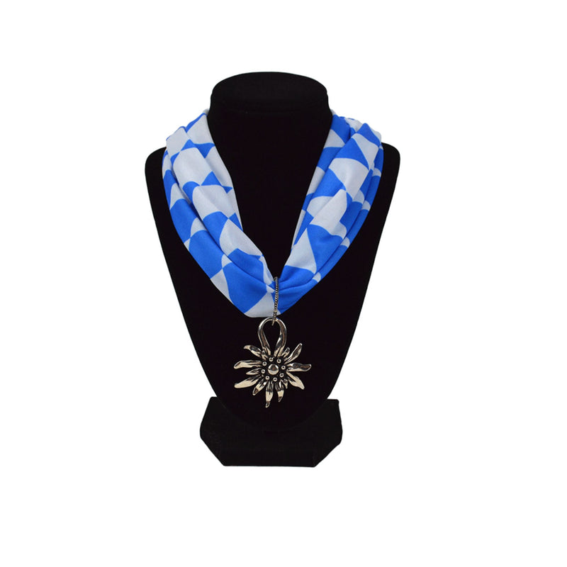 Bavarian Pattern Scarf with Edelweiss Oktoberfest Pendant