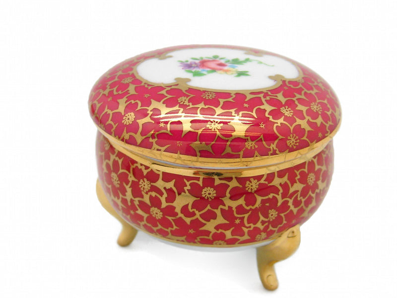 Victorian Antique Round Jewelry Box Antique Red - Antique Red, Ceramics-Victorian Boxes, Collectibles, Decorations, Delft Blue, Deluxe Gold, Desert Rose, General Gift, Home & Garden, Jewelry Holders, Royal Blue, Toys, Victorian