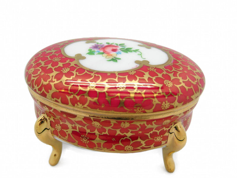 Victorian Antique Oval Jewelry Box Antique Red - Ceramics-Victorian Boxes, Collectibles, Decorations, General Gift, Home & Garden, Jewelry Holders, Toys, Victorian