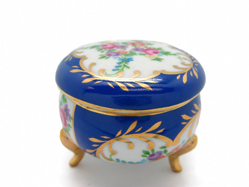 Victorian Antique Round Jewelry Box Royal Blue - Antique Red, Ceramics-Victorian Boxes, Collectibles, Decorations, Delft Blue, Deluxe Gold, Desert Rose, General Gift, Home & Garden, Jewelry Holders, Royal Blue, Toys, Victorian