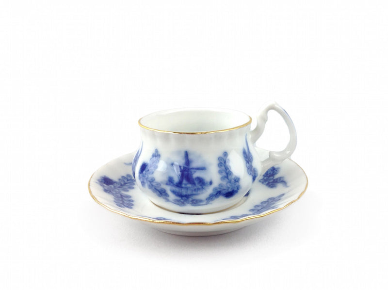 Delft Victorian Mini Tea Set Cup and Saucer - Ceramics-Victorian Boxes, Coffee & Tea Cups, Coffee Mugs, Collectibles, Decorations, Delft Blue, Deluxe Gold, Desert Rose, Drinkware, Ethnic Dolls, General Gift, Home & Garden, PS-Party Favors, Tableware, Tea, Victorian