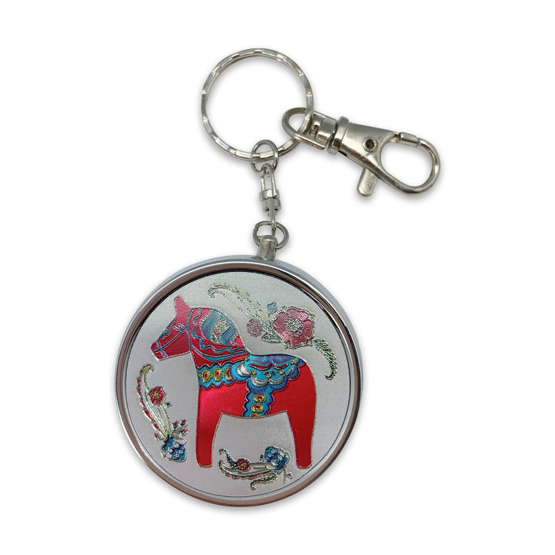 Red Dala Horse Metal Round Pill Box Keychain