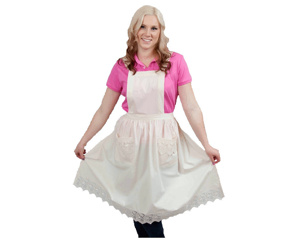 Charming Deluxe Adult Victorian Lace Costume Full Apron Beige