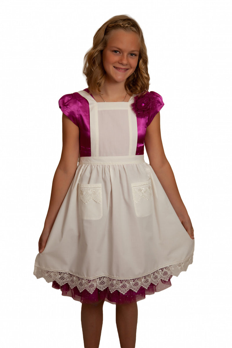 Girls Lace Ecru Full Apron Ages 8-16 - $10 - $20, Apparel- Aprons - Full, Apparel-Costumes, Apparel-Kitchenware, CT-700, Ecru, General Gift, s, Top-GNRL-A, White