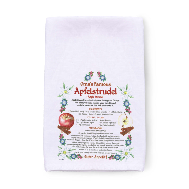 German Gift Tea Kitchen Towel Apfelstrudel Recipe Decorative Print Towel