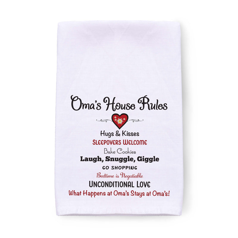 "Oma's House Rules" Oma Gift Idea Decorative Print Towel