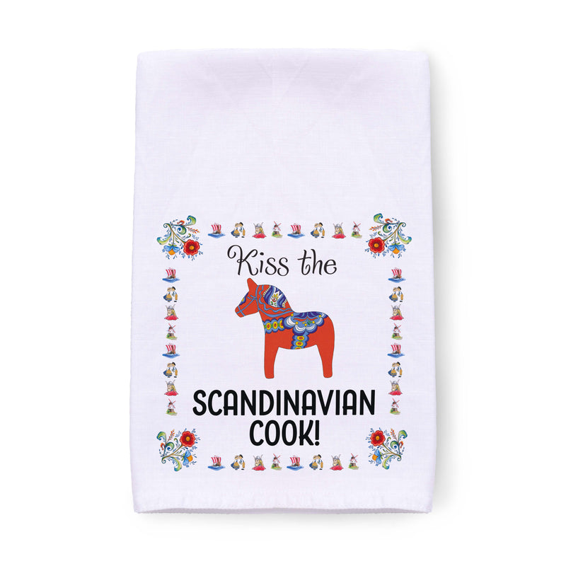 "Kiss the Scandinavian Cook" Kitchen Gift Decorative Print Towel