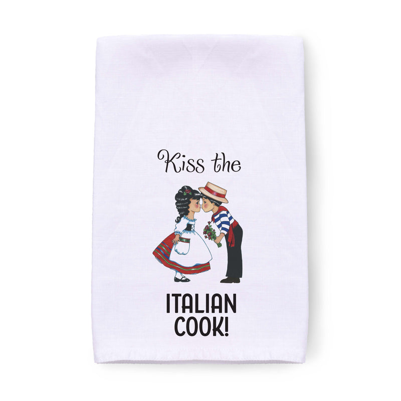 "Kiss the Italian Cook" Kitchen Gift Decorative Print Towel