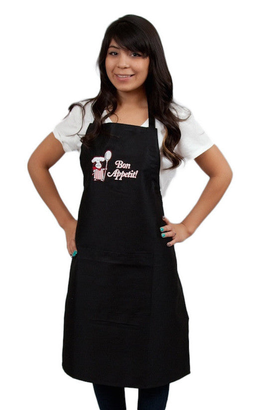 Bon Appetit! Black Apron - Apparel- Aprons, Apparel-Costumes, Apparel-Kitchenware, Below $10, Black, Denim, French, SY: Bon Appetit