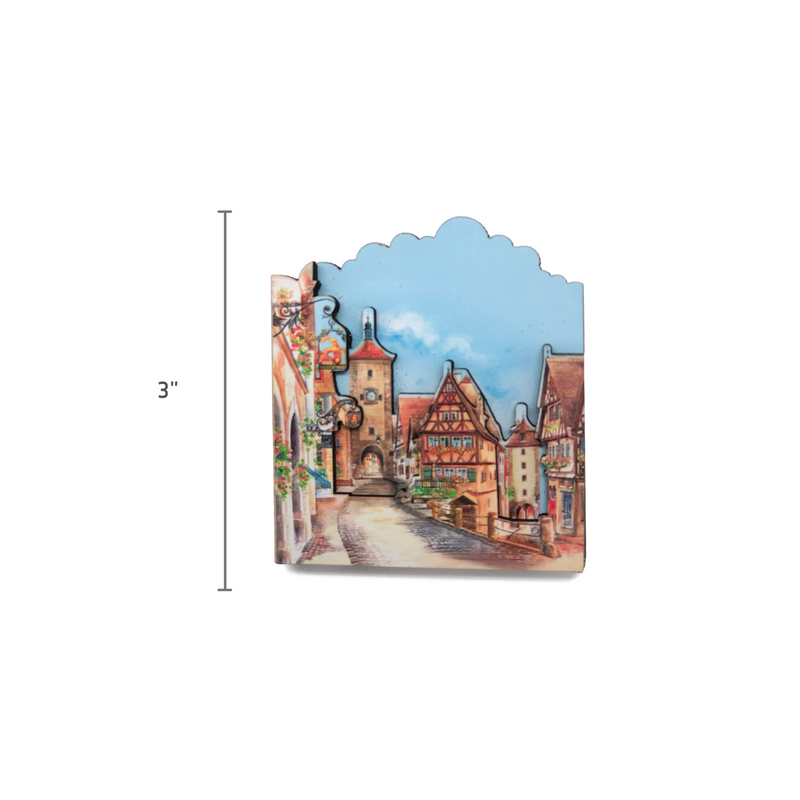 3-D Wood European Village Novelty Magnet