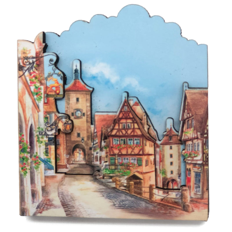 3-D Wood European Village Novelty Magnet