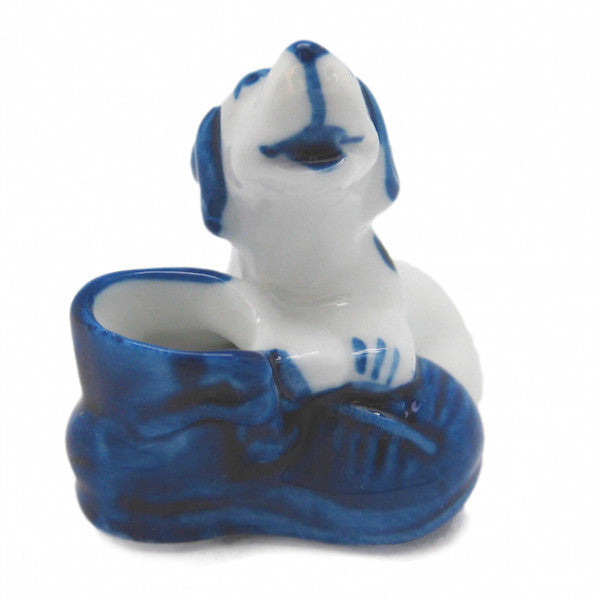Porcelain  Delft Blue Dog In Shoe - Animal, Collectibles, Delft Blue, Dutch, Figurines, General Gift, Home & Garden, Miniatures, Miniatures-Dutch, PS-Party Favors, Top-GNRL-A