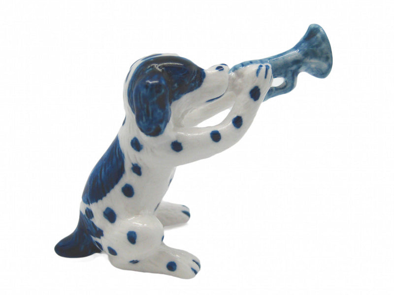 Miniature Musical  Dog With Trumpet Delft Blue - Animal, Blue, Collectibles, Color, Decorations, Delft Blue, Dutch, Figurines, General Gift, Home & Garden, Miniatures, PS-Party Favors