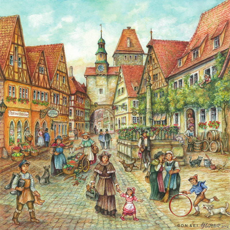 Village Street Scene German Gift Magnet Tile