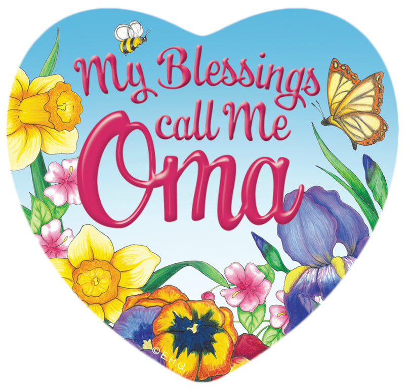 Collectible Heart Magnet: My Blessings Call me Oma - CT-100, CT-102, CT-210, CT-220, Dutch, Magnets-Refrigerator, New Products, NP Upload, Oma, Oma & Opa, Rosemaling, SY:, SY: Blessings Call me Oma, Under $10, Yr-2015