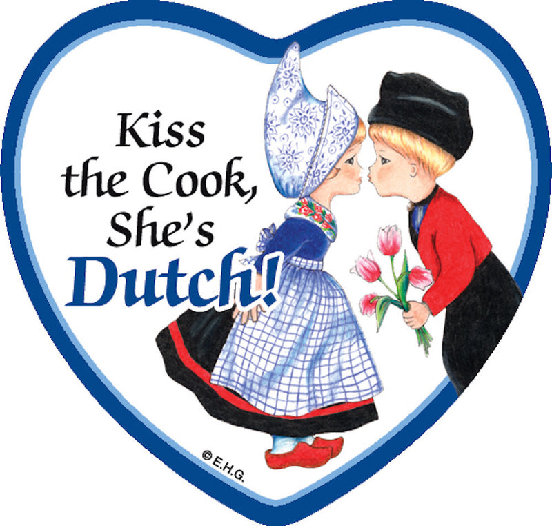 Refrigerator Tile Dutch Cook - Collectibles, CT-210, Dutch, Heart, Home & Garden, Kissing Couple, Kitchen Decorations, Kitchen Magnets, Magnet Tiles, Magnet Tiles-Dutch, Magnet Tiles-Heart, Magnets-Dutch, Magnets-Refrigerator, PS-Party Favors, SY: Kiss Cook-Dutch, Top-DTCH-B, Wife
