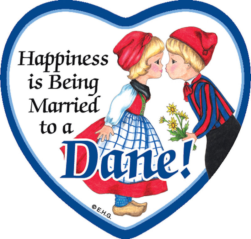 Refrigerator Tile Married to Dane - Below $10, Collectibles, CT-205, Danish, Heart, Home & Garden, Kissing Couple, Kitchen Magnets, Magnet Tiles, Magnet Tiles-Danish, Magnet Tiles-Heart, Magnets-Refrigerator, PS-Party Favors, SY: Happiness Married to Danish, Top-DNMK-A