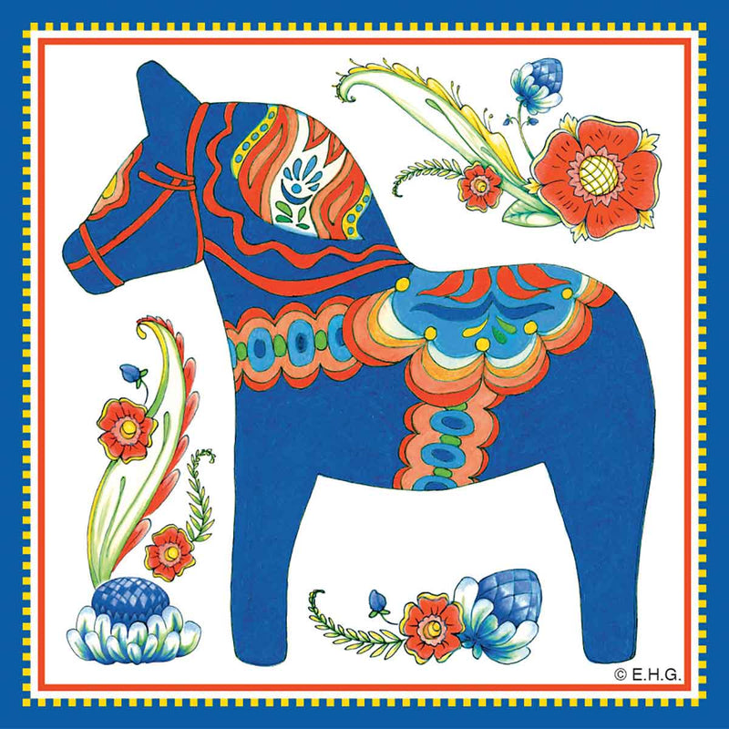 Dala Horse Decorative Magnet Tile Blue