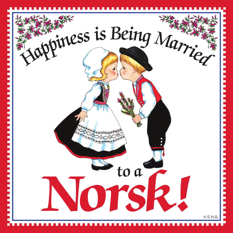 Norwegian Gift Magnet Tile Happiness Married To Norsk