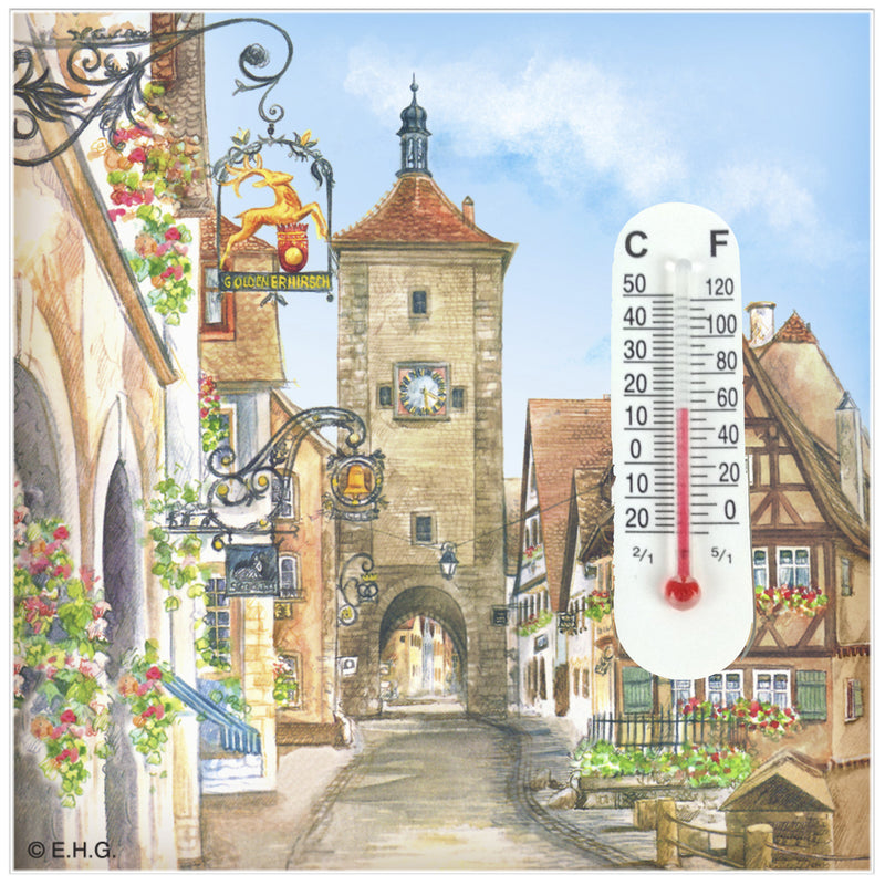 Thermometer Tile Magnet Euro Village - Collectibles, CT-220, CT-520, German, Germany, Home & Garden, Kitchen Magnets, Magnet Tiles, Magnet Tiles-Scenic, Magnets-Refrigerator, PS-Party Favors, PS-Party Favors German, Thermometer, Top-GRMN-B