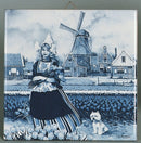 Tulip Time Girl Delft Tile Magnet - Collectibles, CT-210, Decorations, Dutch, Home & Garden, Kitchen Magnets, Magnet Tiles, Magnet Tiles-Scenic, Magnets-Dutch, Magnets-Refrigerator, PS-Party Favors, Tulips, Van Hunnik