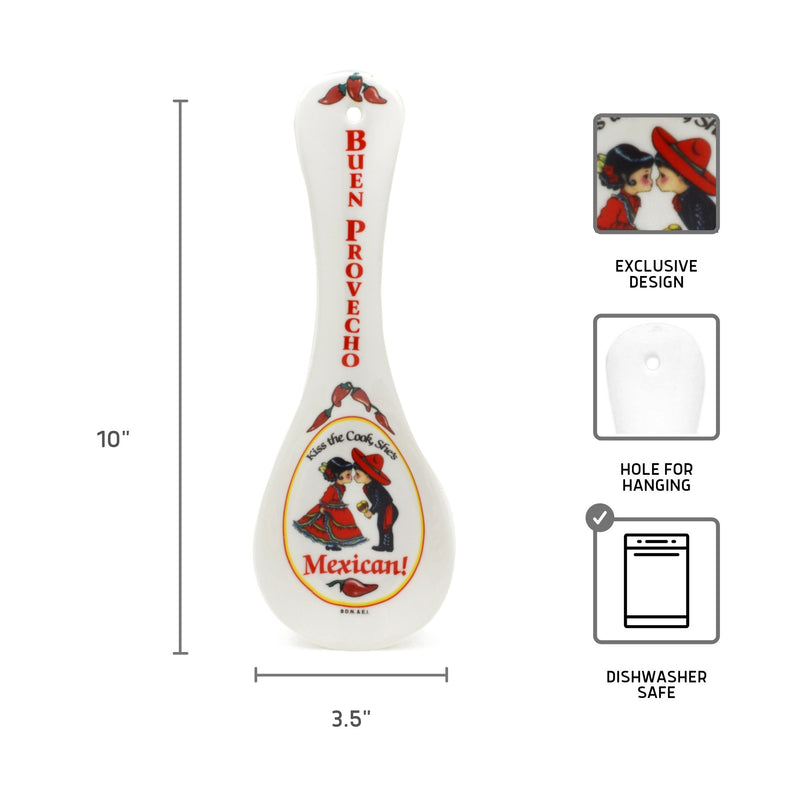 Combining functionality with decorative accent, this Mexican ceramic kitchen spoon rest is a perfect gift for a close friend or yourself! It features original artwork and also has a hole for those who would like to hang it on