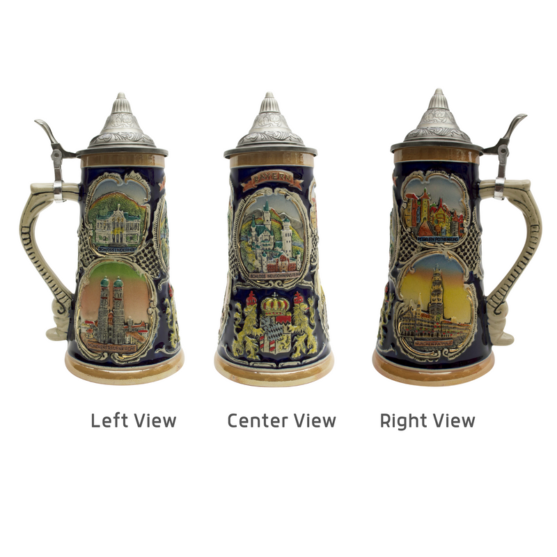 Windows into Germany" Collectible Beer Stein with Engraved Metal Lid