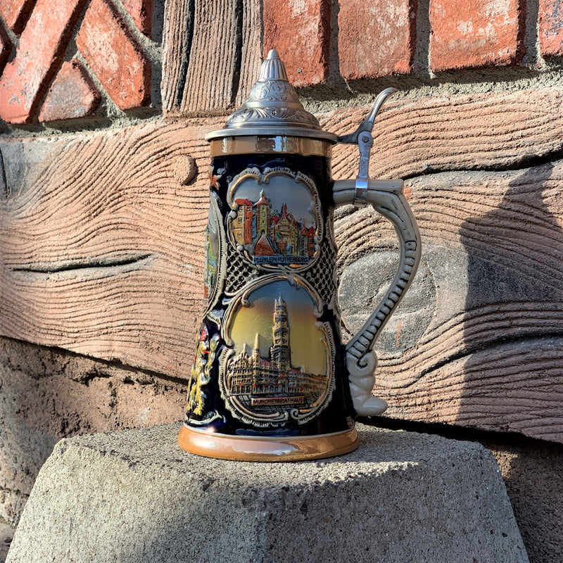 Windows into Germany" Collectible Beer Stein with Engraved Metal Lid