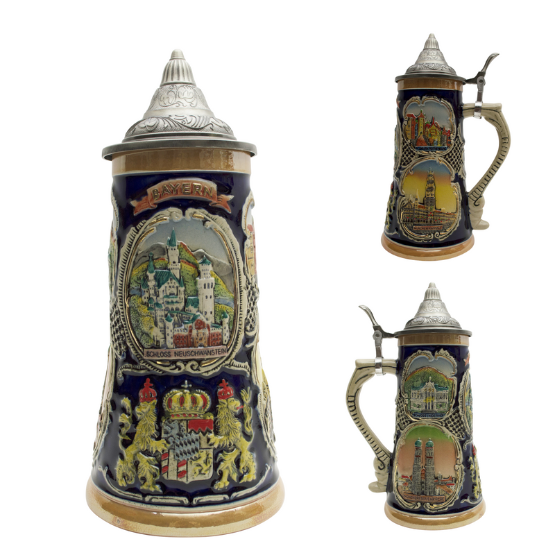 Windows into Germany" Collectible Beer Stein with Engraved Metal Lid