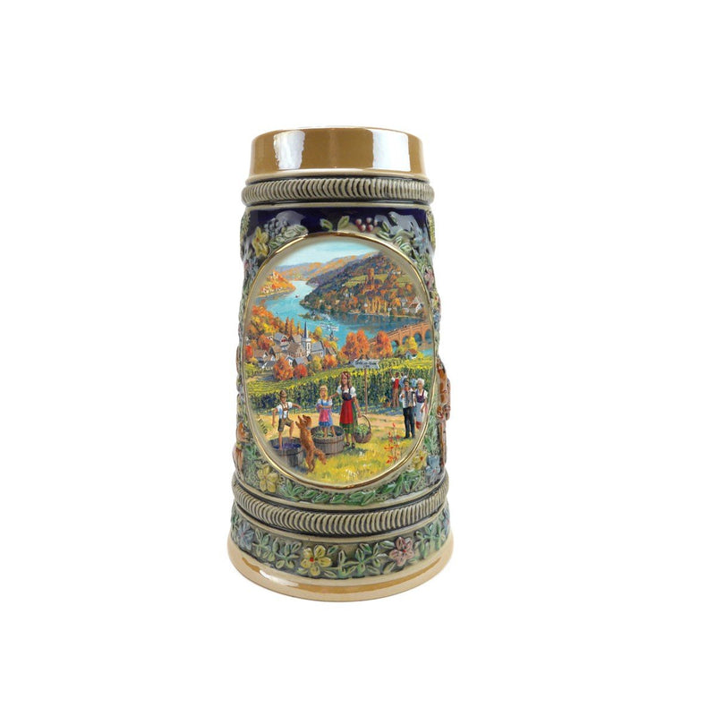 Fall in German Beer Stein .55 Liter Embossed Ceramic