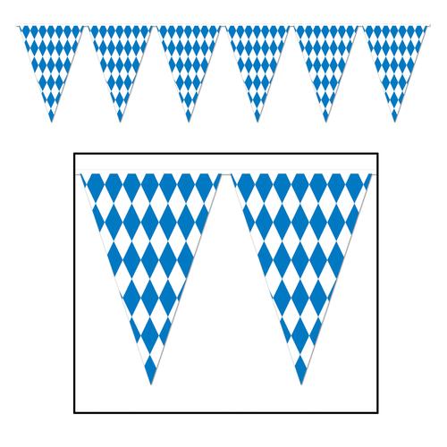 Oktoberfest Bavarian Plastic Flag Pennant Banner 12 Feet - Banners, Bavarian Blue White Checkers, Bayern, German, Germany, Hanging Decorations, Oktoberfest, PS- Oktoberfest Decorations, PS- Oktoberfest Essentials-All OKT Items, PS- Oktoberfest Hanging Decor, PS- Oktoberfest Table Decor, PS-Party Supplies, Tableware, Top-OFST-A