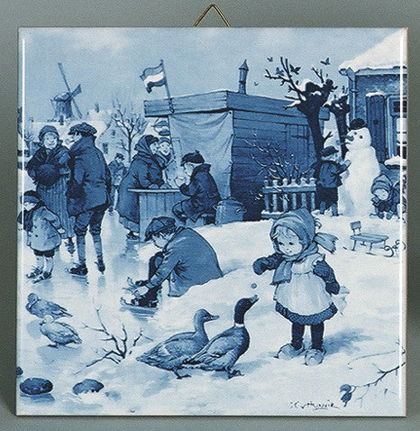 Decorative Wall Tiles Delft Girl/Ducks Scene - Animal, Below $10, Collectibles, CT-210, Decorations, Dutch, Home & Garden, Tiles-Scenic, Van Hunnik, Windmills