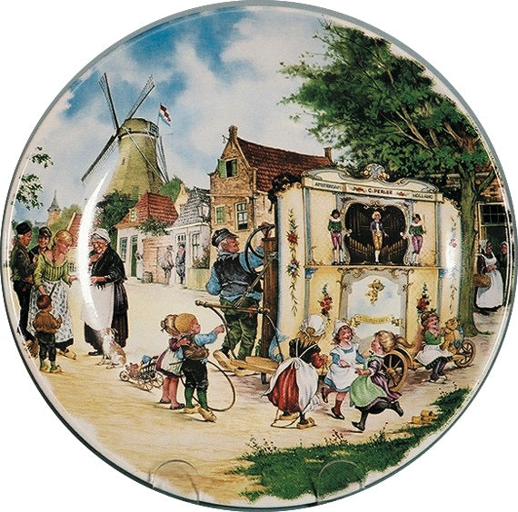 Dutch Organ Grinder Color Collector Plates - $10 - $20, Collectibles, CT-210, Decorations, Dutch, Home & Garden, Kitchen Decorations, Plates, Tiles-Scenic Plates, Van Hunnik, Windmills