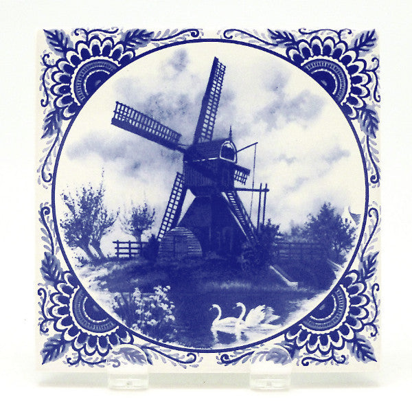 Souvenir Delft Blue Windmill Tile - Below $10, Collectibles, CT-210, Decorations, Dutch, Home & Garden, Tiles-Scenic, Van Hunnik, Windmills