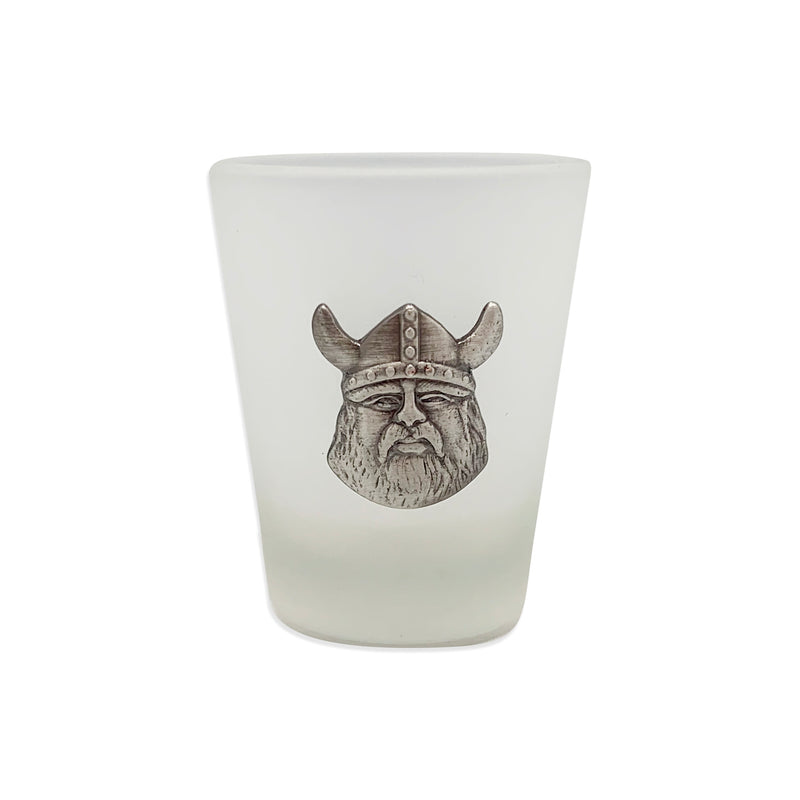Frosted Shot Glass with Viking Metal Medallion