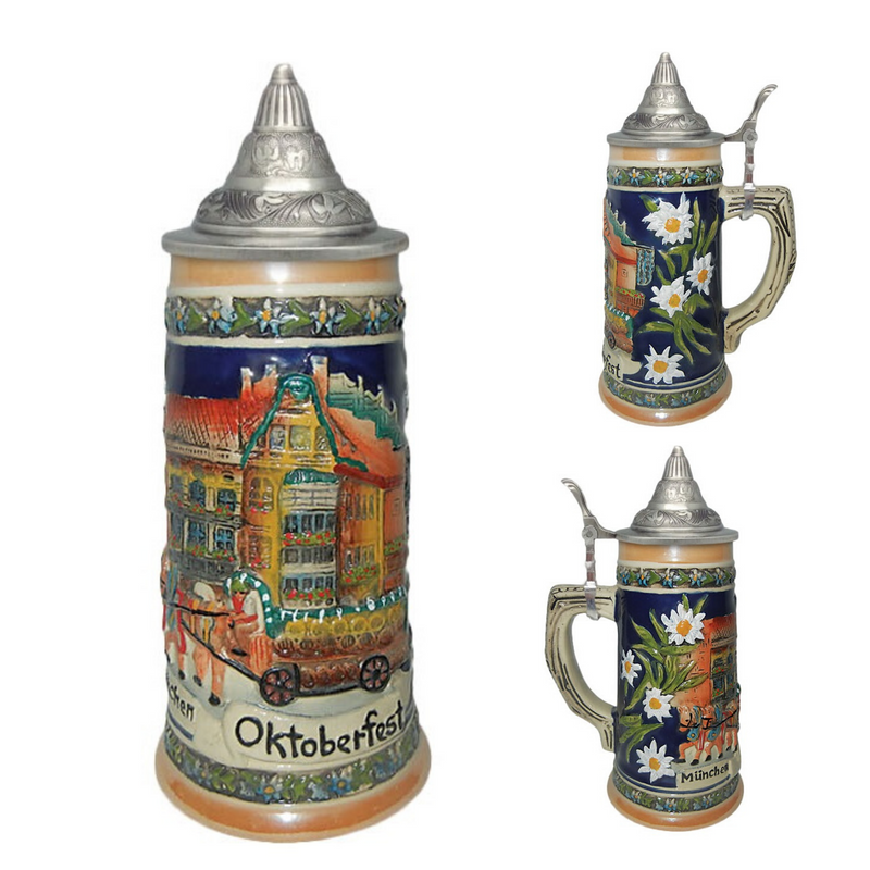 Oktoberfest Munchen Engraved Beer Stein with Metal Lid