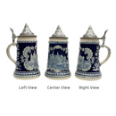 German Castle Engraved Ceramic Beer Stein with Ornate Metal Lid