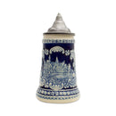 German Castle Engraved Ceramic Beer Stein with Ornate Metal Lid