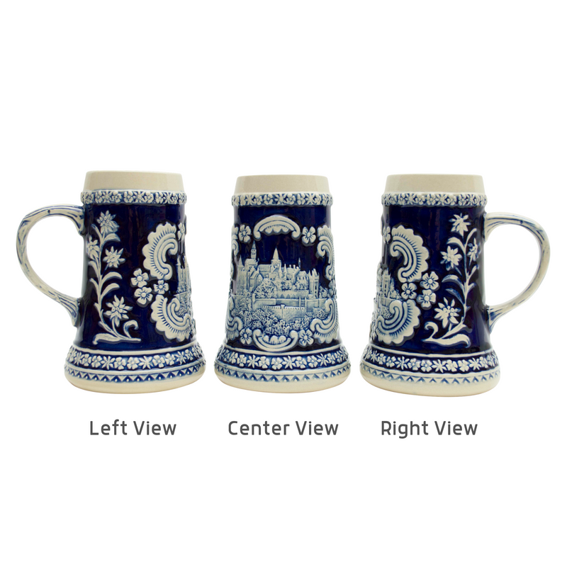 German Castle Engraved Ceramic Beer Stein