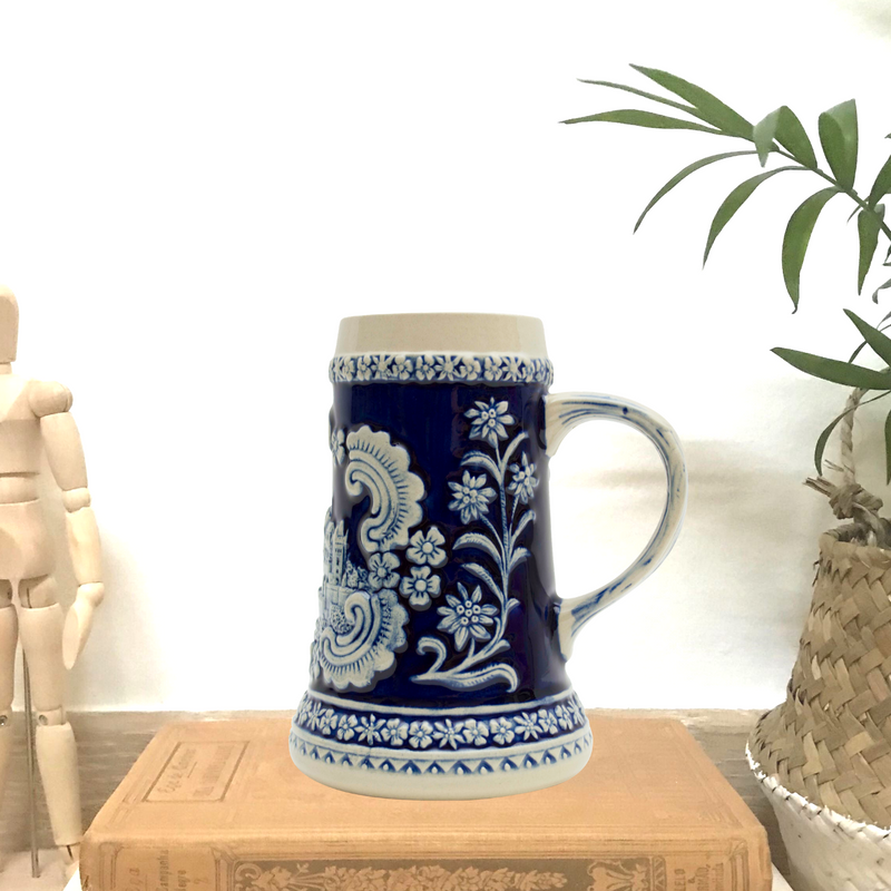 German Castle Engraved Ceramic Beer Stein