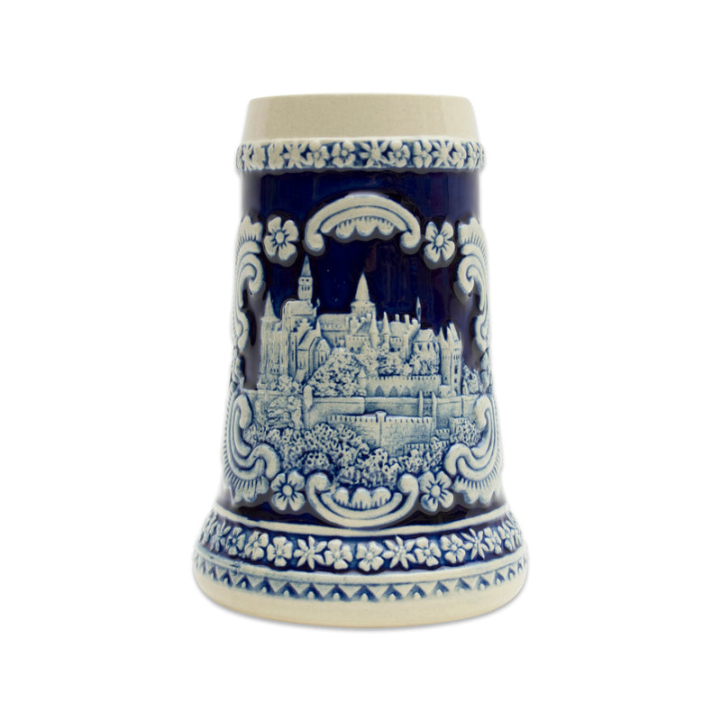 German Castle Engraved Ceramic Beer Stein