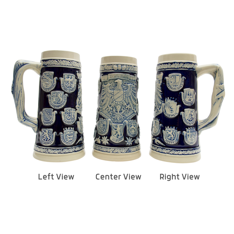 Cobalt Blue Germany Coats of Arms Engraved Beer Stein