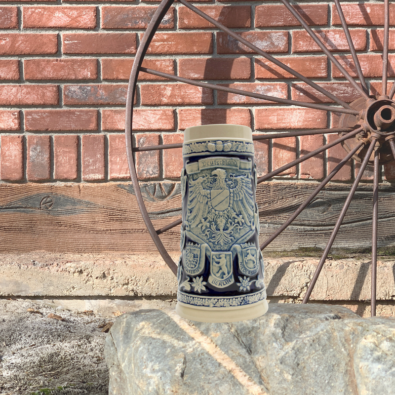 Cobalt Blue Germany Coats of Arms Engraved Beer Stein