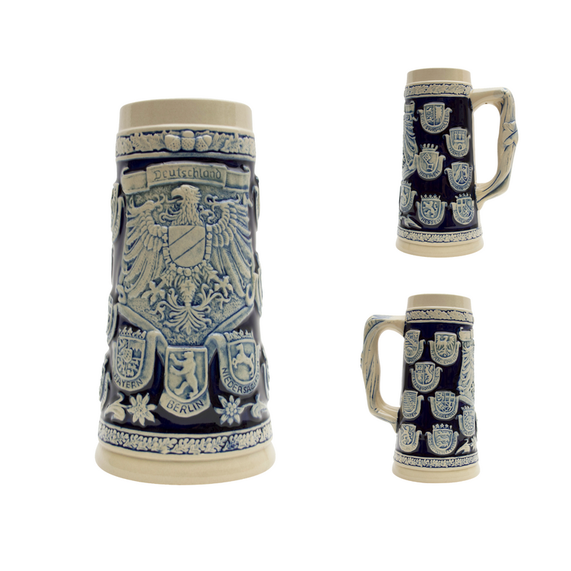 Cobalt Blue Germany Coats of Arms Engraved Beer Stein