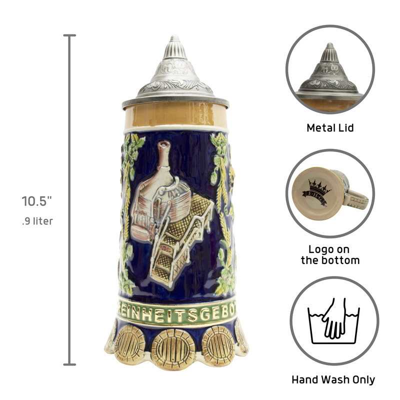 Brewing Time Reinheitsgebot German Beer Stein .9L Lidded