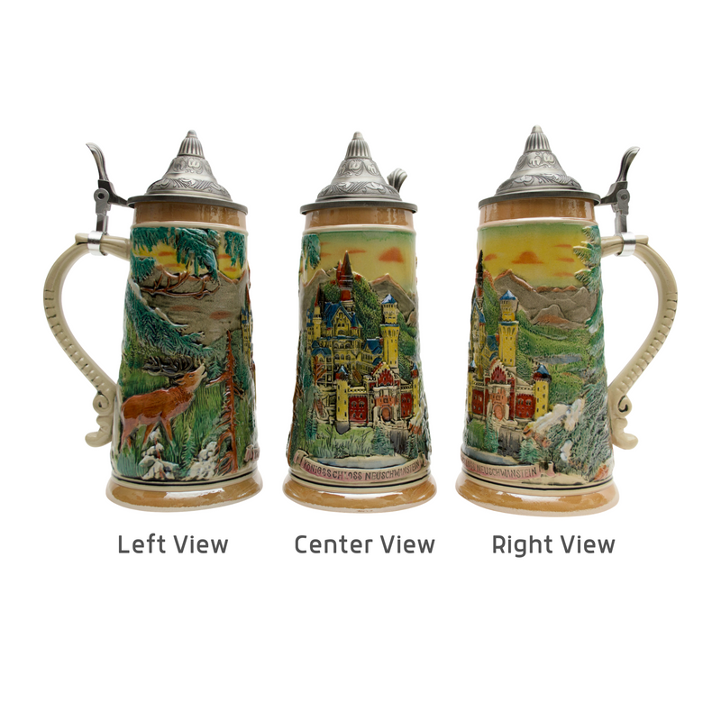 Ludwig's Castle Mountain Scene Engraved Beer Stein with Metal Lid