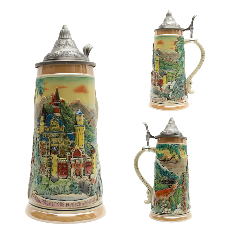 Ludwig's Castle Mountain Scene Engraved Beer Stein with Metal Lid