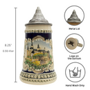 Scenic Bavarian Castle Engraved Beer Stein with Metal Lid