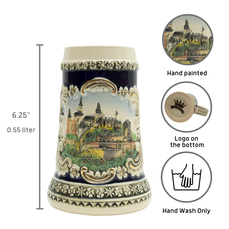 Scenic Bavarian Castle Engraved German Beer Stein