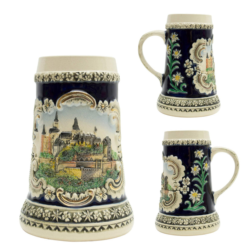 Scenic Bavarian Castle Engraved German Beer Stein